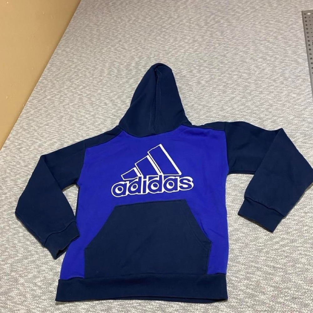 Adidas blue and navy color hoodie, kids size M regular fit. SKU-A676